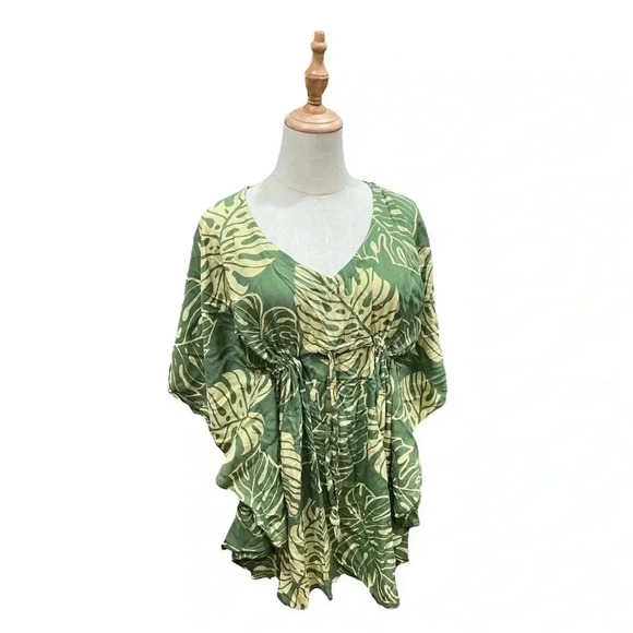 NWT Napua Collection Cover Ups: Monstera Leaf - Olive/Tan Size OS - Picture 4 of 9